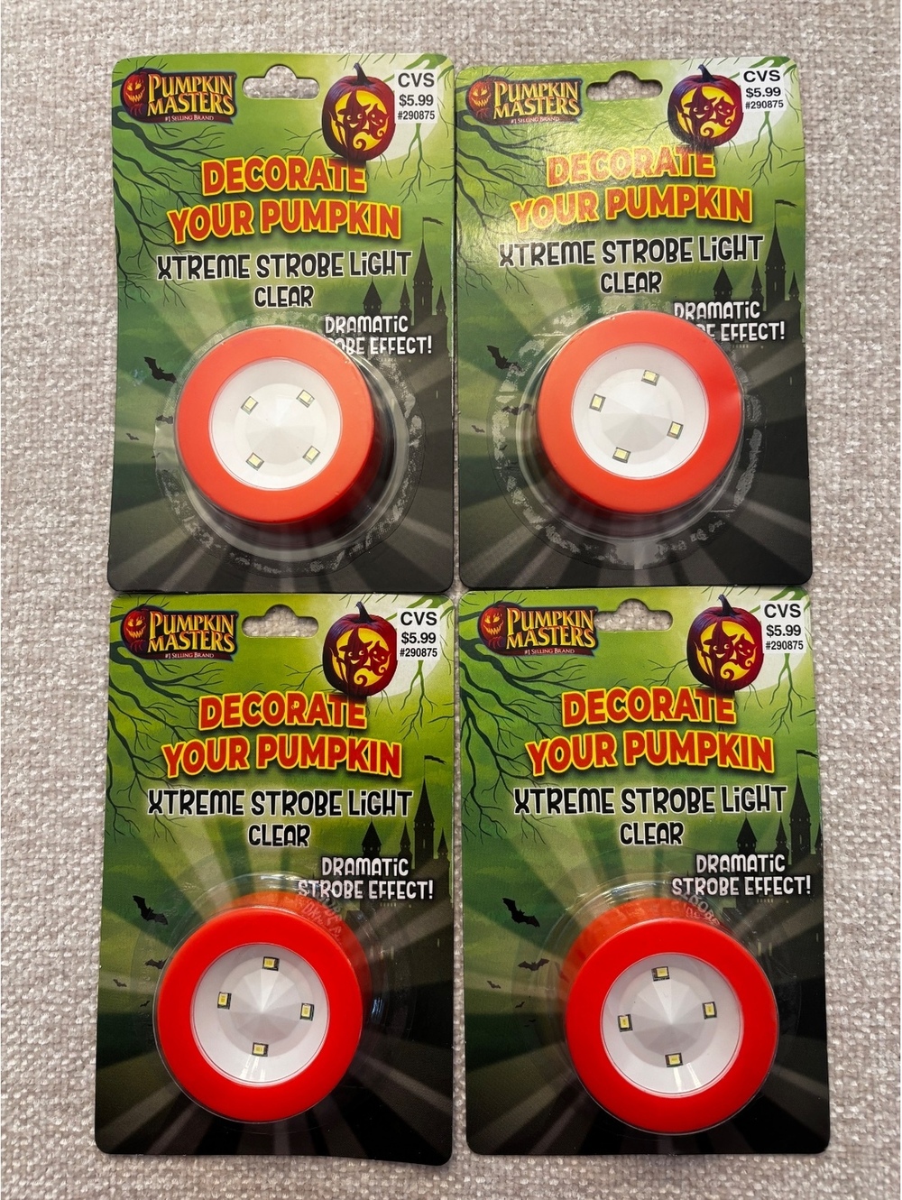 Halloween Pumpkin Jack-o-Lantern Strobe Lights 4 Piece Bundle